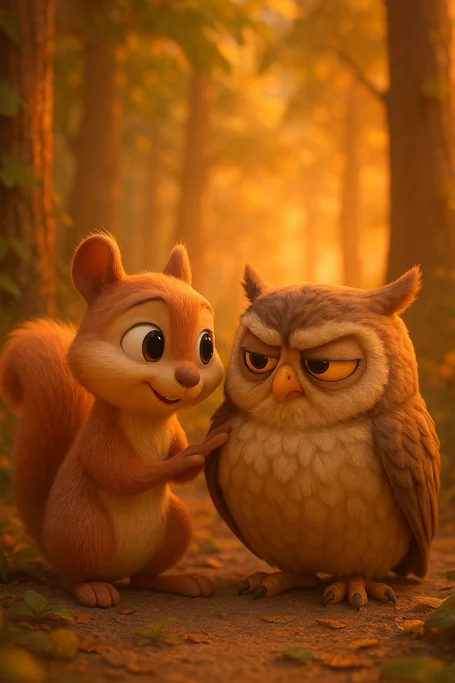 🌰 El valor de la empatía - Una ardilla paciente descubre la verdad tras el enfado de una lechuza.