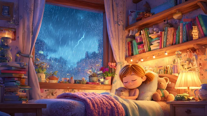 🌧️ Julia y la tormenta - Una noche de tormenta llena de calma, imaginación y preguntas bajo una manta ligera.