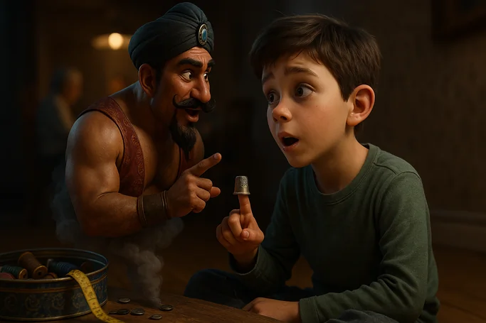 🧞‍♂️ El genio del dedal - Un dedal viejo esconde un genio muy peculiar que concede deseos… a su manera.